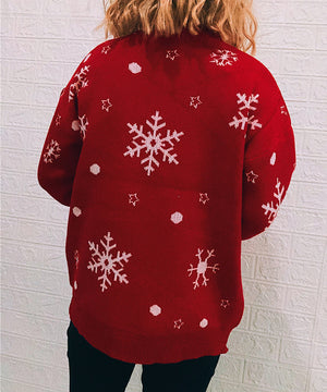 Autumn Winter Year Snowman Snowflake Half High Collar Long Sleeves Pullover Christmas Sweater for Women