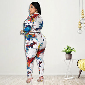 Plus Size Plus Size Women Clothing Autumn Defilement Printing Suit