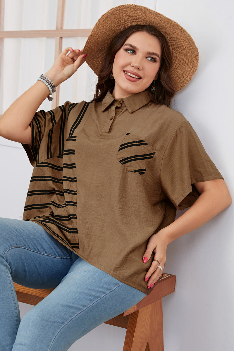 Plus Size Collared Loose Shirt Summer Women Clothing