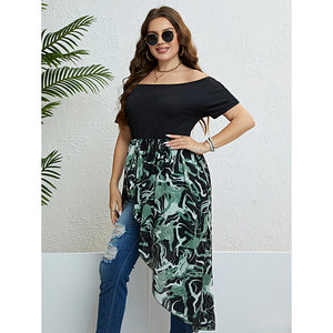 Plus Size Summer Off Shoulder Irregular Asymmetric Cinched Dress Women