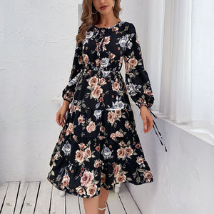 Women Wear Long Sleeve Vintage Floral Dress Autumn