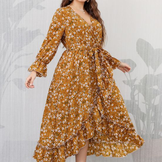 Plus Size Women Clothing Office Loose Women Clothing Floral Dress Women
